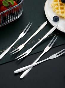 1pc/5pcs/10pcs Stainless Steel Fruit Fork, Dual-Prong Dessert Fork For Cake, Mooncake, Restaurant, Hotel