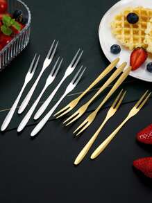 1pc/5pcs/10pcs Stainless Steel Fruit Fork, Dual-Prong Dessert Fork For Cake, Mooncake, Restaurant, Hotel