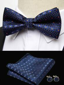 AlanKing 1set Men Fashion Floral Bow Tie, Handkerchief & Cufflinks Suit Accessories For Wedding & Business Occasion Men Necktie