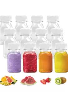 2/4/6/8/12/14/16个装带盖塑料果汁瓶，透明饮料容器，可重复使用饮料瓶，空牛奶瓶，塑料奶昔瓶，适用于榨汁、制作奶昔、茶和自制饮品 - 透明白蓋 - 查看 6