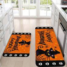 pocket monsters 1pc/2pcs Halloween Kitchen Rug Set, Black Cat Hat 2 Pieces Anti-Slip Kitchen Mat Ghost Skull Black Orange Door Mat Area Running Rug Set Absorbent Bathroom Floor Mat