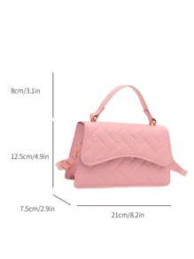 新款粉色女生纯色PU面料小方包手提包简约时尚外出洋气百搭潮流单肩包带可拆卸可调节肩带 - 粉色 - 查看 11