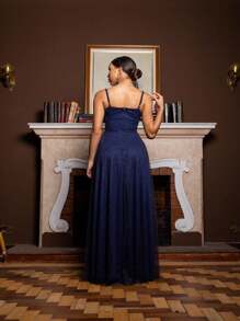 Gabriela Brilliant Tulle Side Cross Dress - 藏蓝色 - 查看 7
