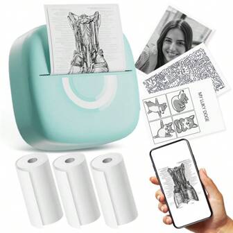 Impresora de fotos Mini C13 o impresora de etiquetas (nota: opcional 5 rollos de papel blanco o 3 rollos de papel de color o impresora por separado) Impresora térmica portátil para aplicaciones Android o iOS, impresora sin tinta, adecuada para imprimir diarios, fotos, notas de trabajo y listas de trabajo