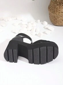 2024 Spring/Autumn European Fashion Thick Sole Hollow Lace-Up Shoes, Buckle Strap Leather Sandals For Women - Black - View 9