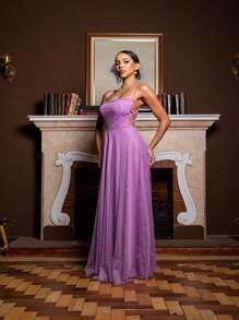 Gabriela Brilliant Tulle Side Cross Dress - Lilac Purple - View 4