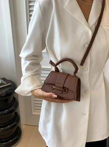 Túi xách vuông mini chất lượng cao, Túi đựng mỹ phẩm cầm tay màu trơn thời trang, Ví nữ - màu nâu - Xem 9