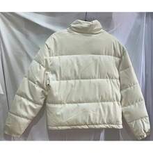 Otoño e invierno Europa y los Estados Unidos viento cuello PU chaqueta de algodón mujer - Blanco - Ver 3