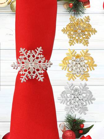 2/4 piezas, Anillos para servilletas de la serie de copos de nieve navideños para decorar la mesa festiva de Navidad, variados anillos para servilletas de copos de nieve navideños, decoración del hogar, decoración navideña, suministros para fiestas