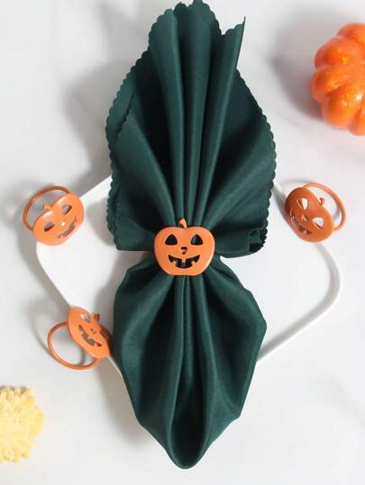 4-50 pièces/set Anneaux de serviette, porte-serviettes, pinces à serviette citrouille orange pour Halloween, cadeaux de fête d'Halloween, décoration de table de salle à manger à la maison