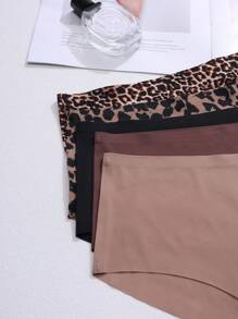 5 peças/Pacote Calcinha Triângulo Sem Costura com Estampa de Onça Feminina, Macia e Respirável