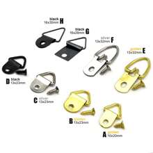 100 pièces Triangle D-Ring Suspendu Peinture À L'huile Miroir Cadre Photo Cintre Art Travail Photo Mur Crochet Avec Vis Doré Argent Noir