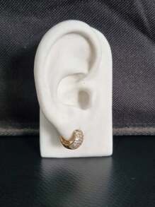Stylish Gold Studded Hoop Earring With Holes - Gold - View 4