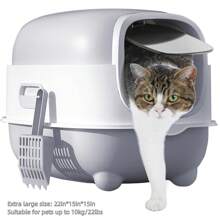 Extra Large Cat Litter Box, Fully Enclosed Anti-Splash Cat Toilet, Gray (22in*15in*15in) - Grey - View 4