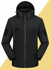 1 件男士春秋季可拆卸连帽夹克，纯色休闲户外风衣