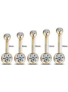 1pc Stainless Steel Bling Rhinestone Navel Ring, Simple & Shiny Gold For Daily Wear Women - Yellow Gold - View 14