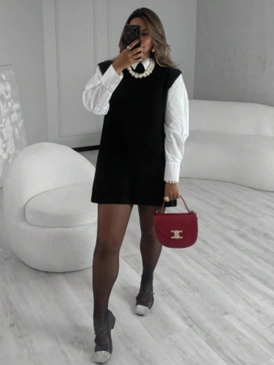 Max Women's Vest Winter VestLeg Tricot Luxury Trico Pullover - màu đen - Xem 1