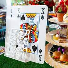 Cartas de juego gigantes de tamaño jumbo con 6 dados, baraja de póquer de tamaño exagerado para decoración de fiesta temática, mazo de juego de póquer enorme, idea de regalo creativa e interactiva - Rojo y blanco - Ver 7