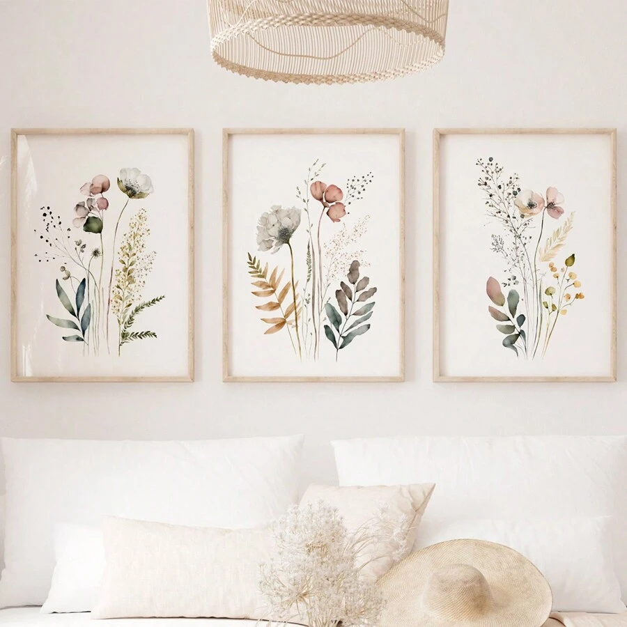 Wildflower Home Decor Wall Art For Living Room Wild Floral Artwork Set Of 3 Watercolor Wildflower Print Wildflower Wall Art Print Flower Art Canvas Posters Gifts Birthday Graduation