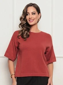 MODAL KNITTING BLOUSE WITH 3/4 ROLLED SLEEVES NEW COLLECTION - 棕色 - 查看 1