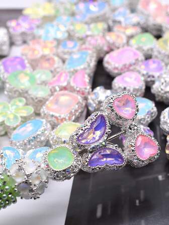 4 件/包 手工制作金属合金心形椭圆形蝴蝶花朵串珠 用于制作首饰 DIY 手机链珠子笔配件