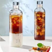 1 套高硼硅玻璃水瓶，带防漏盖，适合户外活动 - 透明玻璃瓶，11.83 盎司、16.91 盎司、25.36 盎司 - 白色 - 查看 4