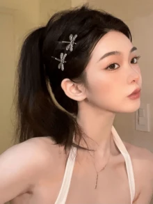 Premium Nature-Inspired Dragonfly Design Hair Clip, Side Bangs & Strands Hairpin - Multicolor - View 3