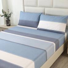 3pcs Polyester Flannel Printed Fitted Sheet Set (1pc Fitted Sheet + 2pcs Pillow Cases)