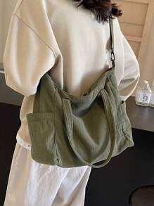 low tea Solid Color Denim Zipper Closure Fashionable Tote Bag, Suitable For Ladies Daily Use - Handbag, Denim Handbag, Shoulder Bag, Crossbody Bag Or Tote Bag, Suitable For School, Office, Travel, Tote Bags For School,College Essentials - Green - View 5