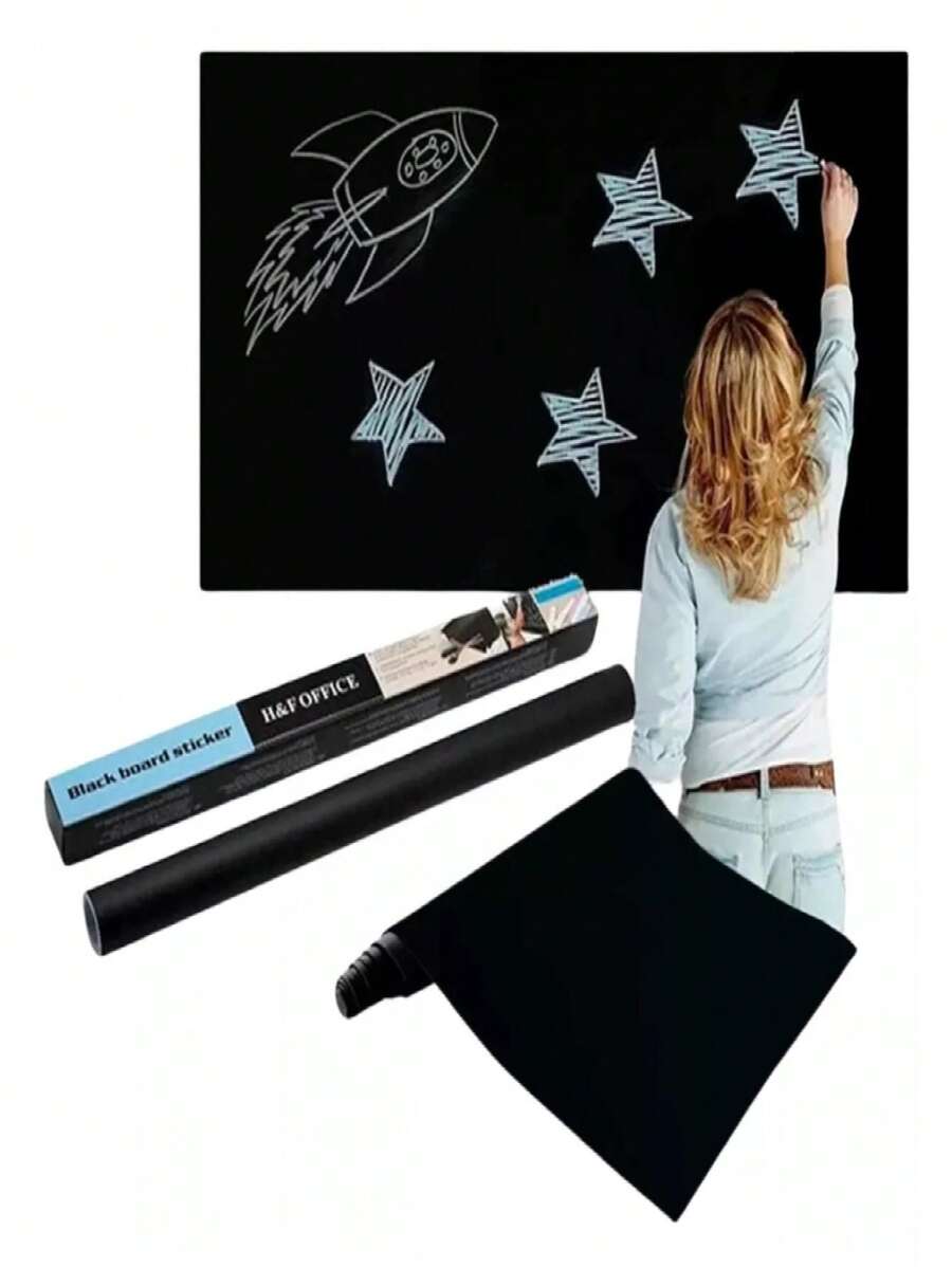 rollo de pizarra negra para gis, vinil autoadhesivo 200cmx 60cm incluye 5 gises - Negro - Ver 1