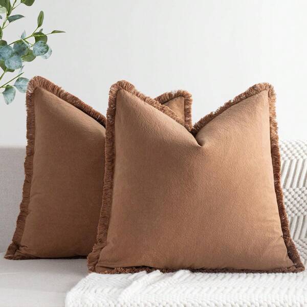 1 peça Capas de Travesseiro Fronha com Borla, Almofadas Decorativas Estilosas, Capas de Almofada Quadradas para Sofá, Cama, Sala de Estar, Estilo Fazenda, Decoração Boho