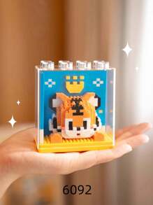 1 Bloc de construction d'animal mignon avec boîte d'affichage, cadeau d'anniversaire, série de blocs de construction d'animaux DIY, décoration de bureau, soulagement de la pression, soulagement du stress, décoration de collection de maison, poupée d'assemblage, ornement de bureau, ornements de bureau.