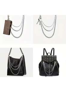 3 件男女通用朋克哥特式多层金属链腰带，嘻哈牛仔裤链，理想礼物 - 銀色 - 查看 2