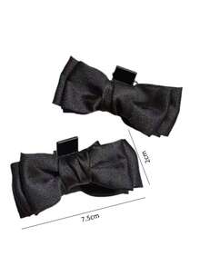 2 件装女士精致优雅可爱黑色蝴蝶结公主爪夹侧刘海发饰 - 黑色 - 查看 2