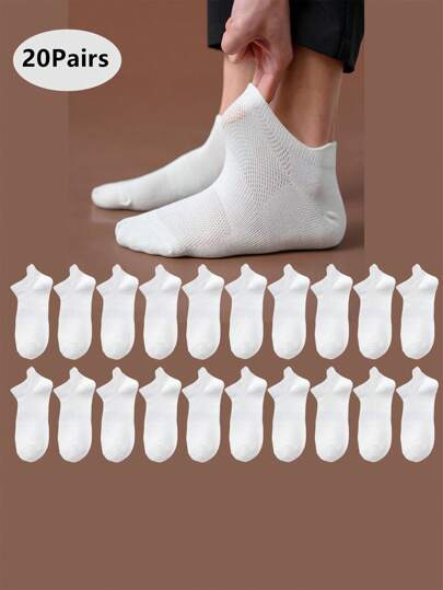 10/20 זוגות גרבי רשת לבנות לגברים, נושמות ונוחות, עם תמיכה לקשת כף הרגל, מתאימות לאימון