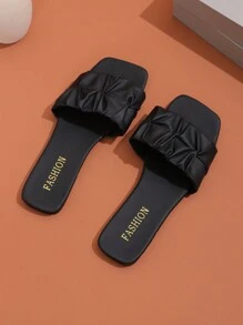 Wide Fit Thong Sandals For Women, Summer Non-Slip Soft Sole Casual Slippers, Outdoor Beach Flip Flops, Fashionable Square Toe Slides - Black - View 11