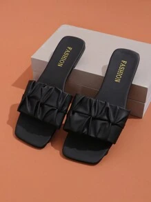 Wide Fit Thong Sandals For Women, Summer Non-Slip Soft Sole Casual Slippers, Outdoor Beach Flip Flops, Fashionable Square Toe Slides - Black - View 8