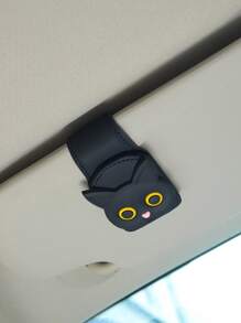 1pc Cute Cartoon Cat & Heart Shaped Magnetic Leather Car Sun Visor Clip, Multi-Function Fashion Glasses Holder & Card Organizer - one-size - View 11