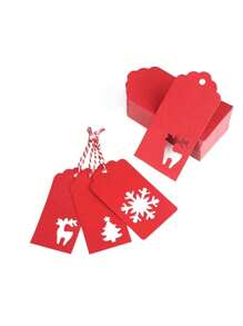 100 pièces/paquet Étiquettes de décoration de boîte à bonbons pour le cadeau de fête de Noël, cartes-cadeaux avec ficelles, Noël