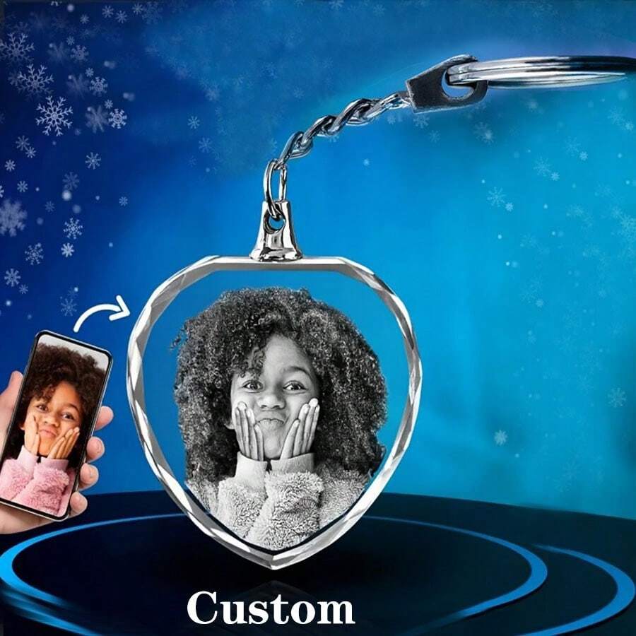 [Hình ảnh tùy chỉnh] Vòng cổ thủy tinh pha lê hình trái tim có hình ảnh tùy chỉnh, Vòng cổ hình ảnh cá nhân được khắc bằng laser cho nam/nữ, Quà tặng cá nhân cho sinh nhật vợ - Màu ảnh - Xem 1