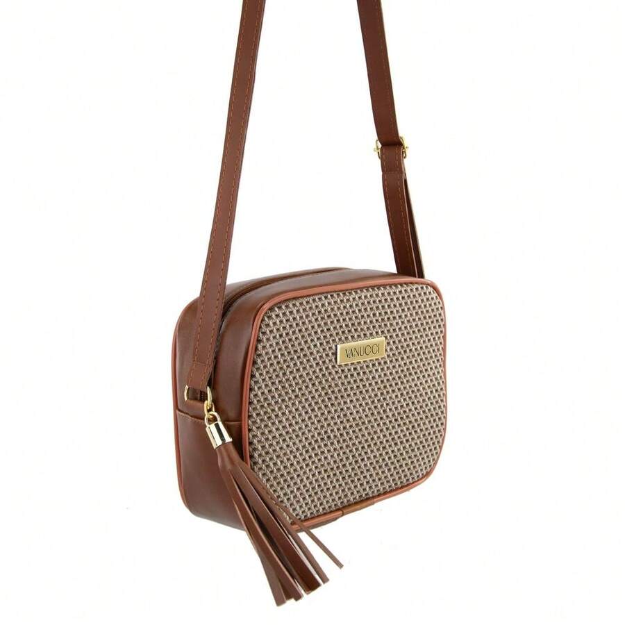 Women's Synthetic Crossbody Bag With Straw - 鏽棕色 - 查看 1