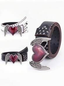 1 件朋克摇滚万圣节人造皮革铆钉心形腰带，适合女士，Y2K 时尚夏季、秋季、万圣节 - 多色 - 查看 1