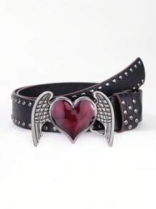1 件朋克摇滚万圣节人造皮革铆钉心形腰带，适合女士，Y2K 时尚夏季、秋季、万圣节 - 多色 - 查看 3