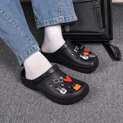 女士DIY打洞卡通愛心設計柔軟耐磨半腳趾室內外厚底平底涼鞋，適用於年輕可愛的大學女生，夏日