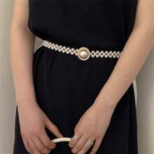 1pc Faux Pearl Decor High-Quality Elastic Waist Belt, Suitable For Daily Dress Matching Summer, School