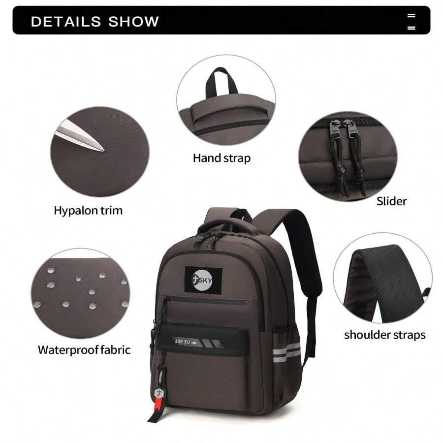 1PC户外便携背包双肩包男士简易大容量电脑旅行背包男女生初中生高中生书包 - 彩色 - 查看 1