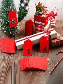 100 pièces/paquet Étiquettes de décoration de boîte à bonbons pour le cadeau de fête de Noël, cartes-cadeaux avec ficelles, Noël