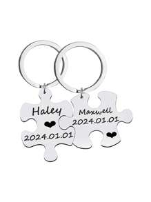 2 chiếc móc khóa cặp đôi bằng thép không gỉ tùy chỉnh, hình dạng câu đố, có thể cá nhân hóa bằng tên, quà tặng cho các cặp đôi hoặc những thứ quan trọng khác - tùy chỉnh thực hiện - Xem 8