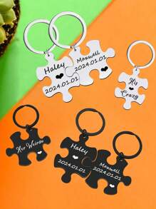 2 chiếc móc khóa cặp đôi bằng thép không gỉ tùy chỉnh, hình dạng câu đố, có thể cá nhân hóa bằng tên, quà tặng cho các cặp đôi hoặc những thứ quan trọng khác - tùy chỉnh thực hiện - Xem 4