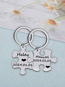 2 chiếc móc khóa cặp đôi bằng thép không gỉ tùy chỉnh, hình dạng câu đố, có thể cá nhân hóa bằng tên, quà tặng cho các cặp đôi hoặc những thứ quan trọng khác - tùy chỉnh thực hiện - Xem 5
